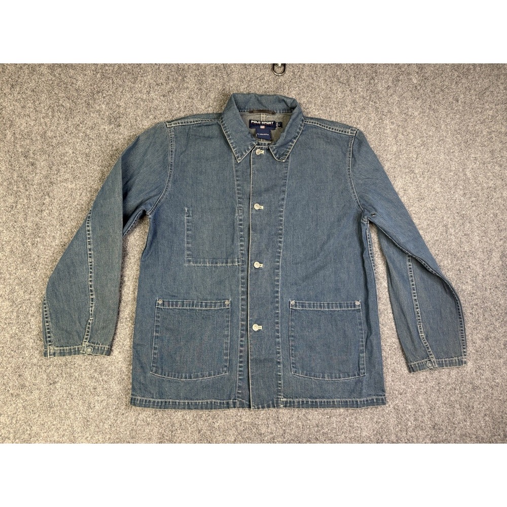 Men's Polo Ralph Lauren Sport Denim Blue Jean Chore Jacket Size Large Vintage 90